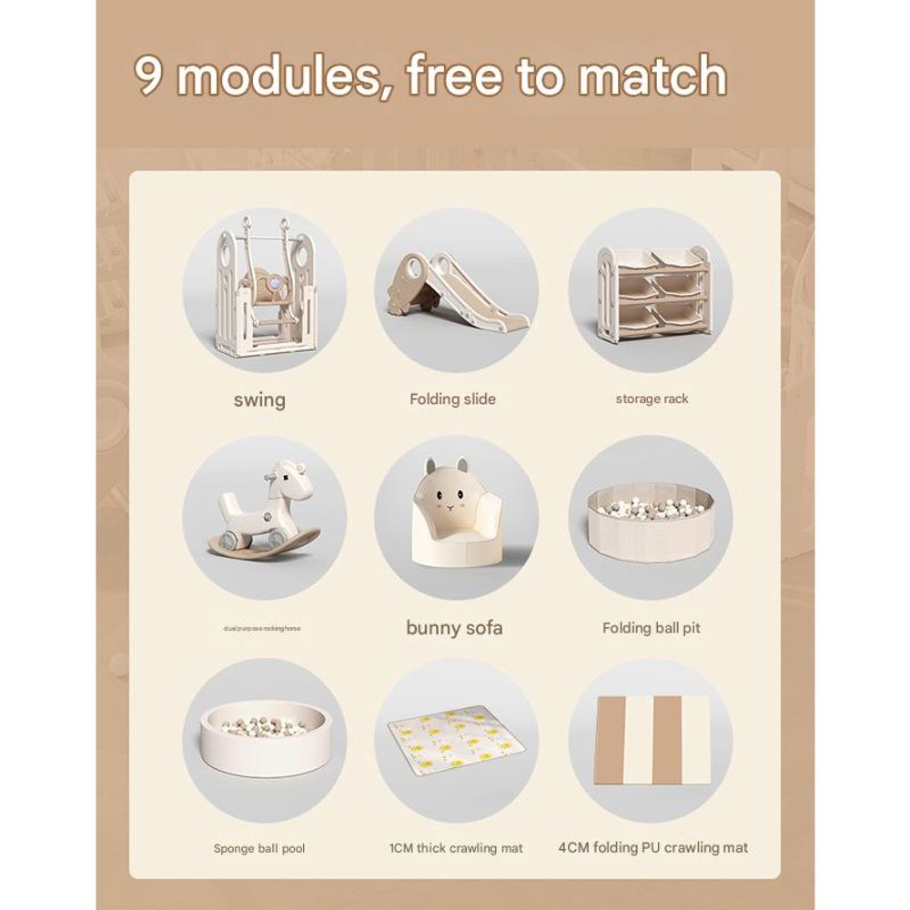 Luxury Beige Baby Fence Set with Horse & Ball Pool 3