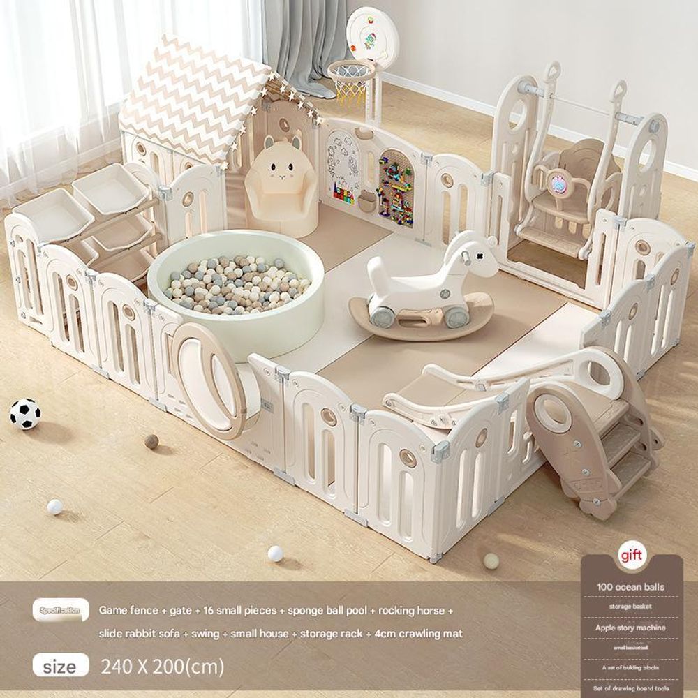 Luxury Beige Baby Fence Set with Horse & Ball Pool 8