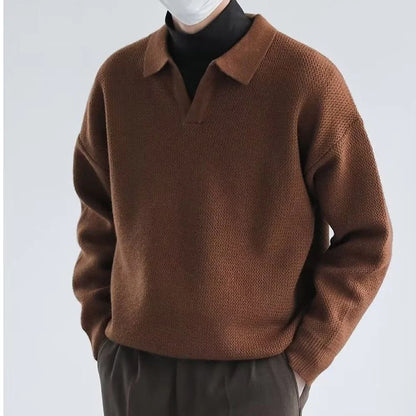 Mens Casual Long Sleeve Lapel Knitted Sweater 2