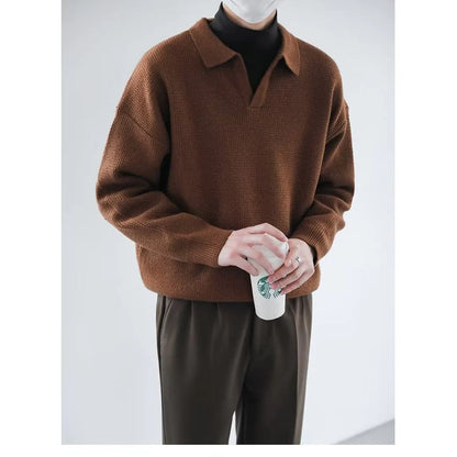 Mens Casual Long Sleeve Lapel Knitted Sweater 4