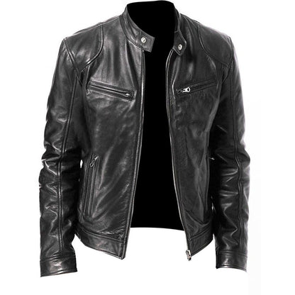 Mens Coller Slim Leather Jacket 1
