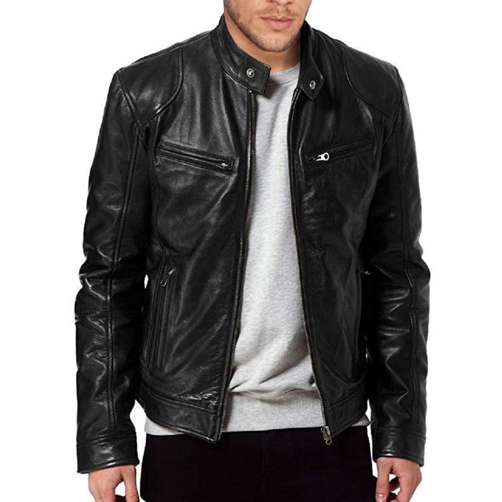 Mens Coller Slim Leather Jacket 3