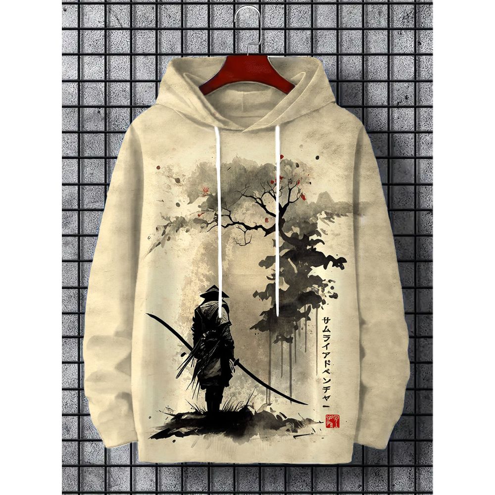 Mens Japan Ink Samurai Art Print Hoodie 1