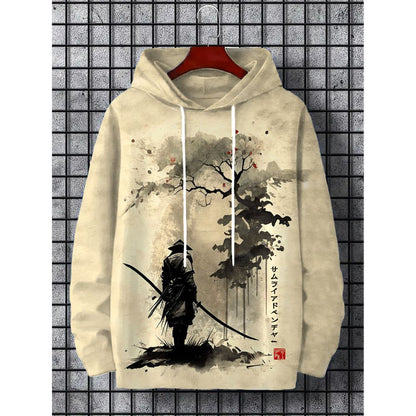 Mens Japan Ink Samurai Art Print Hoodie 1