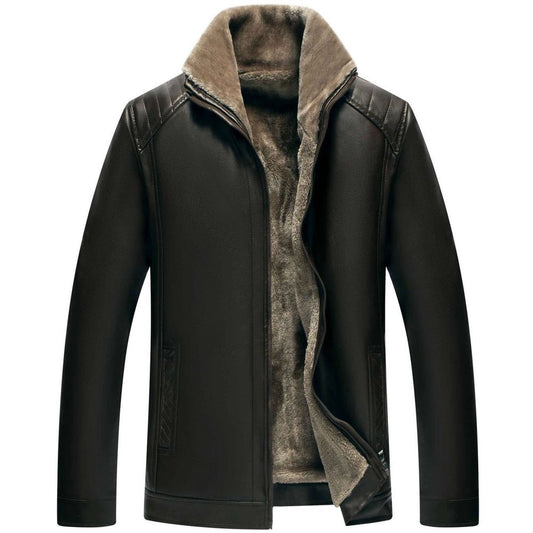 Mens Plus Velvet Leather Winter Jacket 1