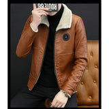 Mens Plush Thickened Leather Jacket 1