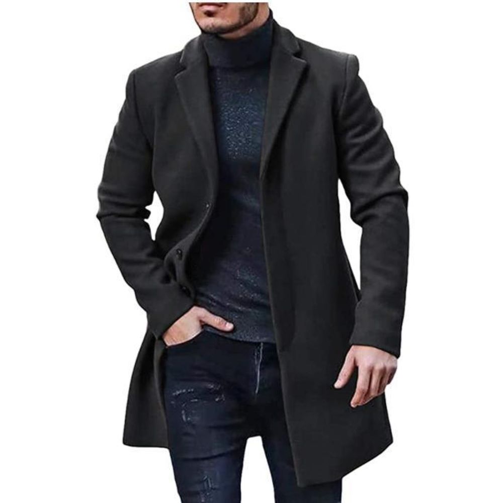 Mens Windbreaker Woolen Long Coat 1