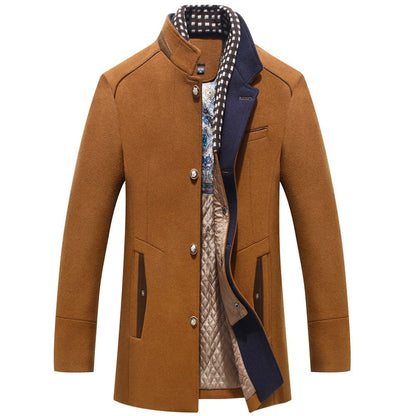 Mens Woolen Thick Scarf Collar Coat 1