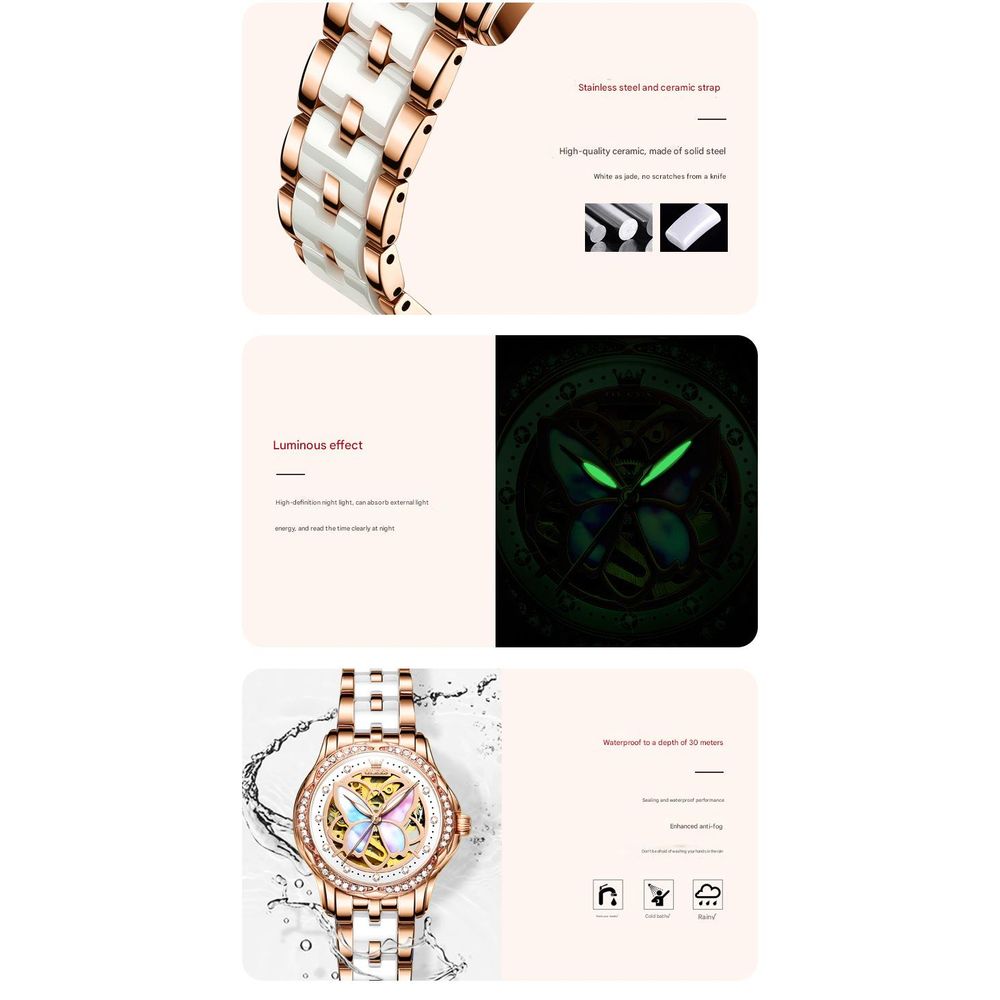 Olys Ceramic Butterfly Pearl Women's Watch 6