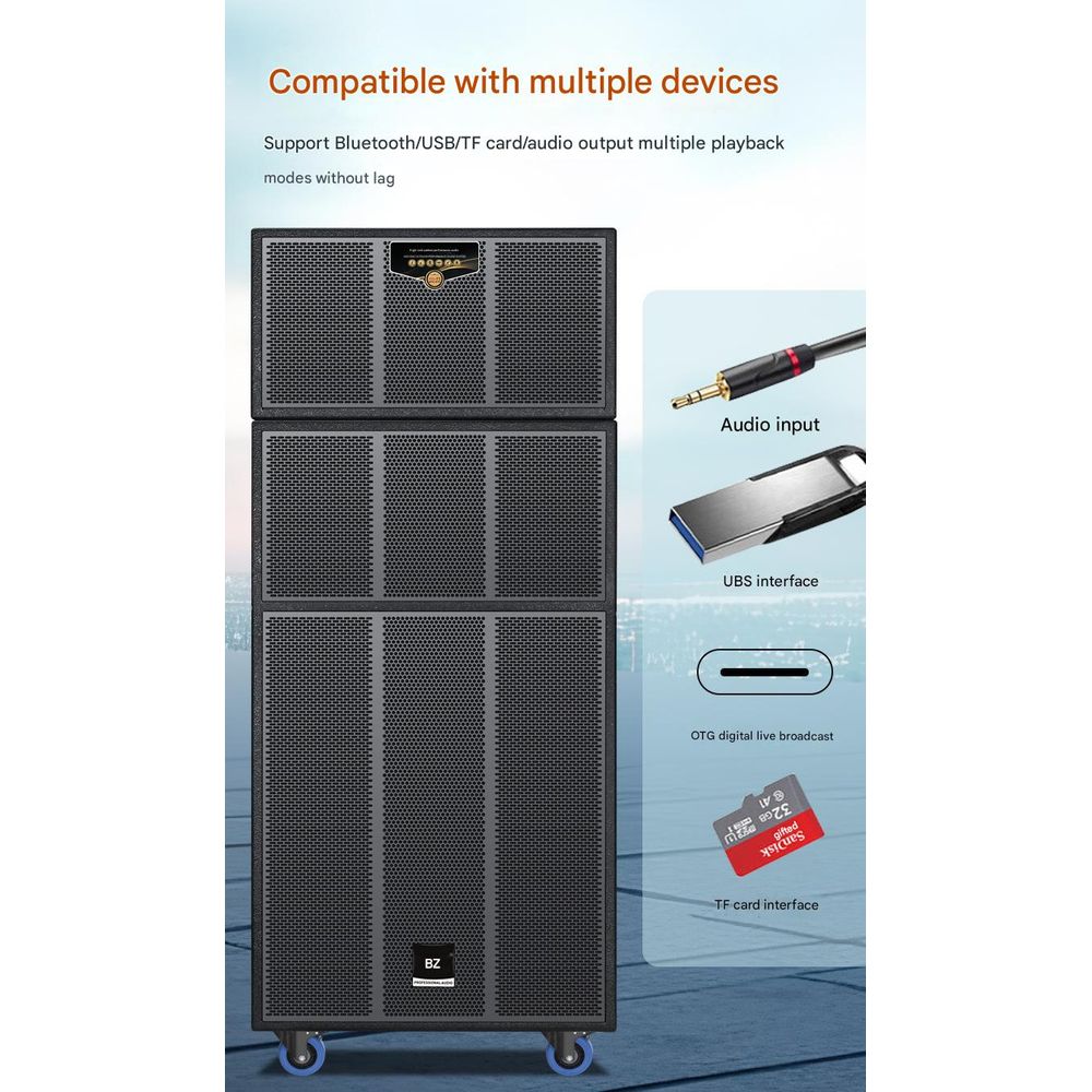 Outdoor High-Power PA Speaker with Mic & Wheels 5