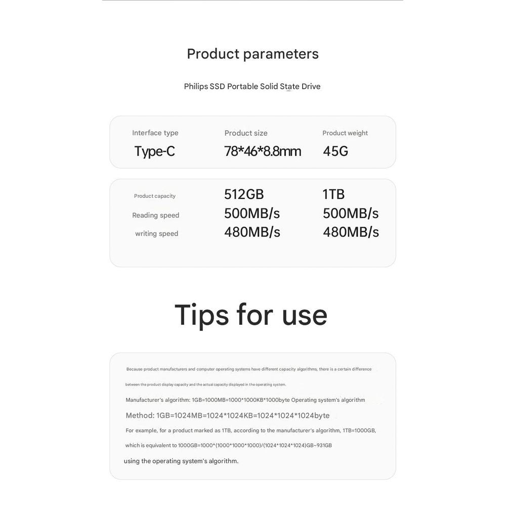 Philips 1TB Type-C 3.0 High Speed Portable SSD 7