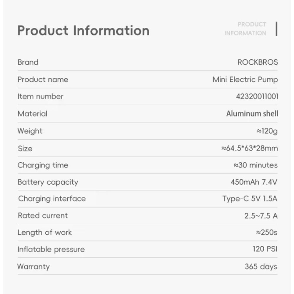 ROCKBROS Mini Electric Air Pump Inflator 8