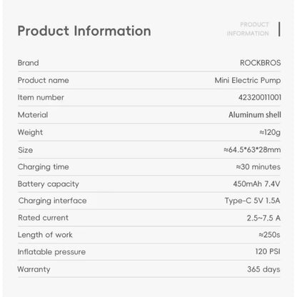 ROCKBROS Mini Electric Air Pump Inflator 8
