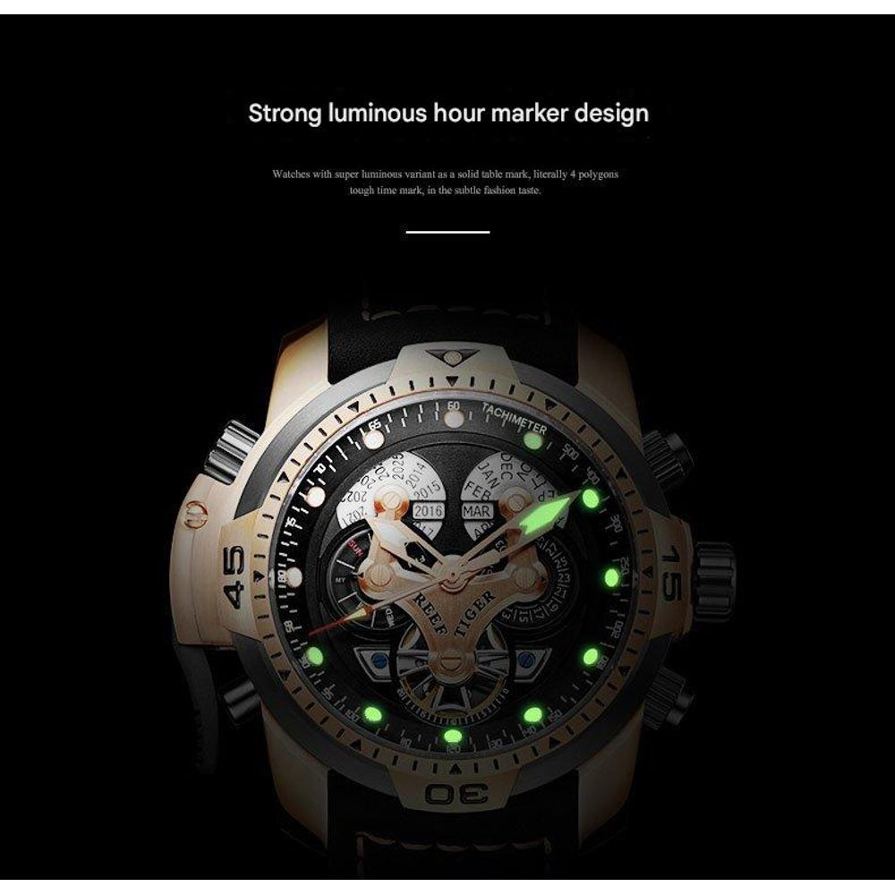 Reef Tiger Men's Automatic Mechanical Leather Watch 4