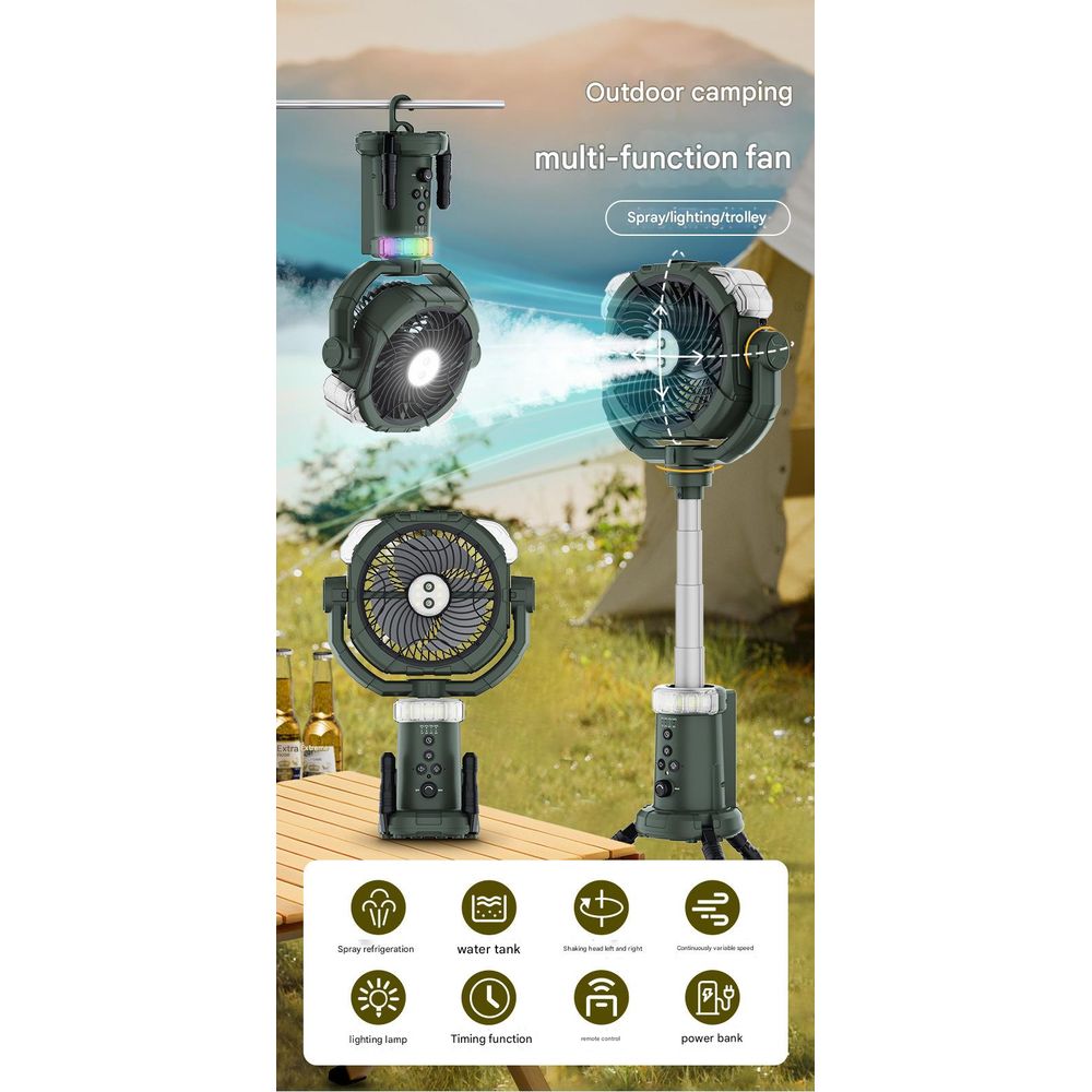 USB Charging Vertical Hanging Tripod Camping Spray Fan 5