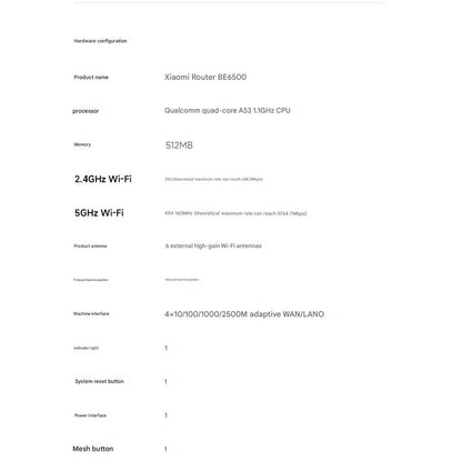 Xiaomi BE6500 Dual Band High Speed Router 6